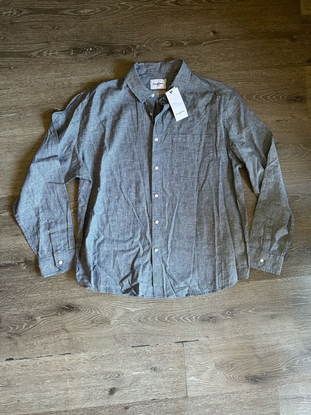 NWT XL Goodfellow & Co Linen Blend Standard Fit Denim Heather Button Down Shirt